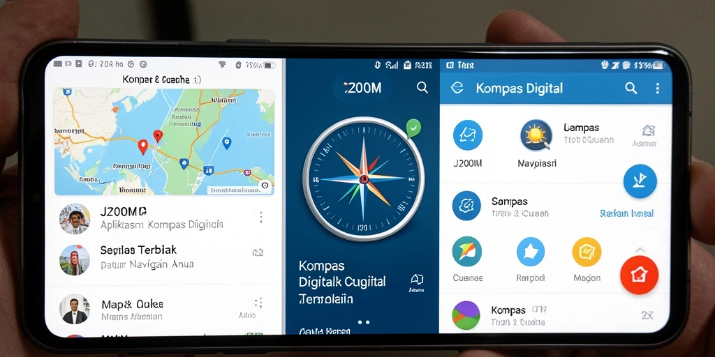 Antarmuka sederhana J200M menampilkan kompas digital yang user-friendly.