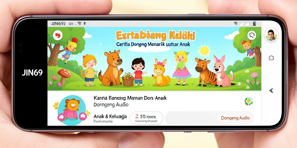 Antarmuka JIN69 yang ramah anak dengan pilihan cerita dongeng.