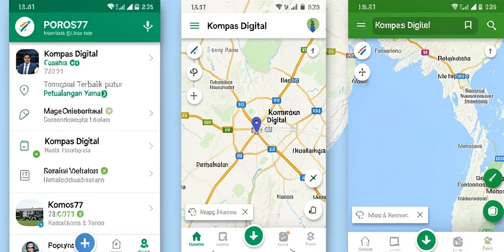 Antarmuka POROS77 menampilkan kompas digital dengan opsi penyesuaian menarik.