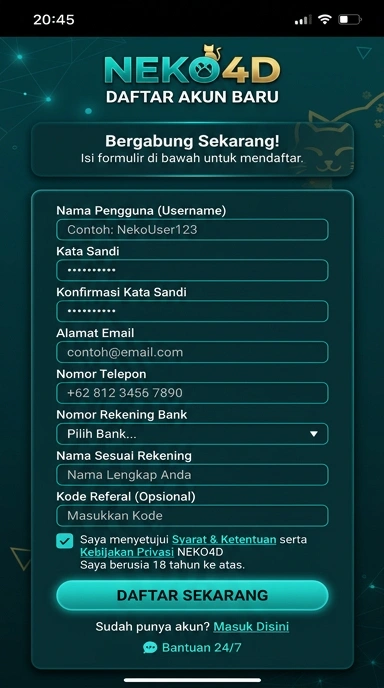 Buat Akun Baru Neko4d untuk Pengguna Android